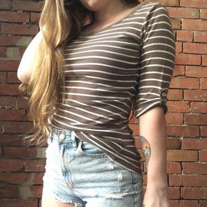 🌞L.O.G.G. By H&M Brown Striped 3/4 Sleeve Top🌞